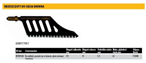 DEWALT BRZESZCZOT DO WYRZYNARKI 112x2,3mm DREWNO /1szt