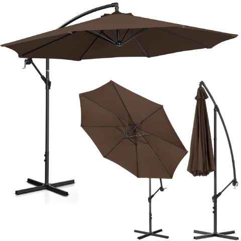 Parasol ogrodowy na wysięgniku okrągły uchylny śr. 300 cm brązowy