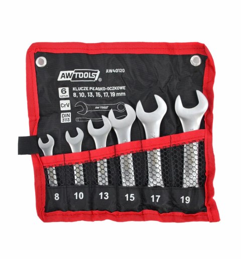 AWTOOLS KLUCZ PŁASKO-OCZKOWY KRÓTKI KPL. 6szt. /8mm-19mm/ (8,10,13,15,17,19mm)