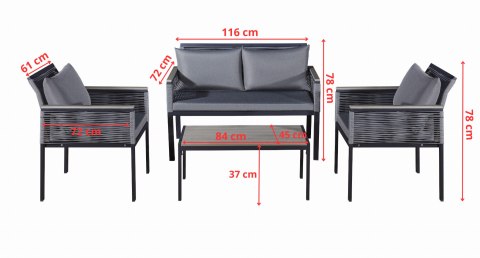 Aluminiowy zestaw mebli CORTO z plecioną liną Aluminiowy zestaw mebli CORTO z plecioną liną