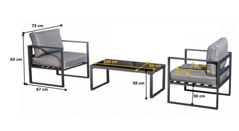 Zestaw mebli balkonowych 2 MOSTRARE z szarego aluminium Zestaw mebli balkonowych 2 MOSTRARE z szarego aluminium